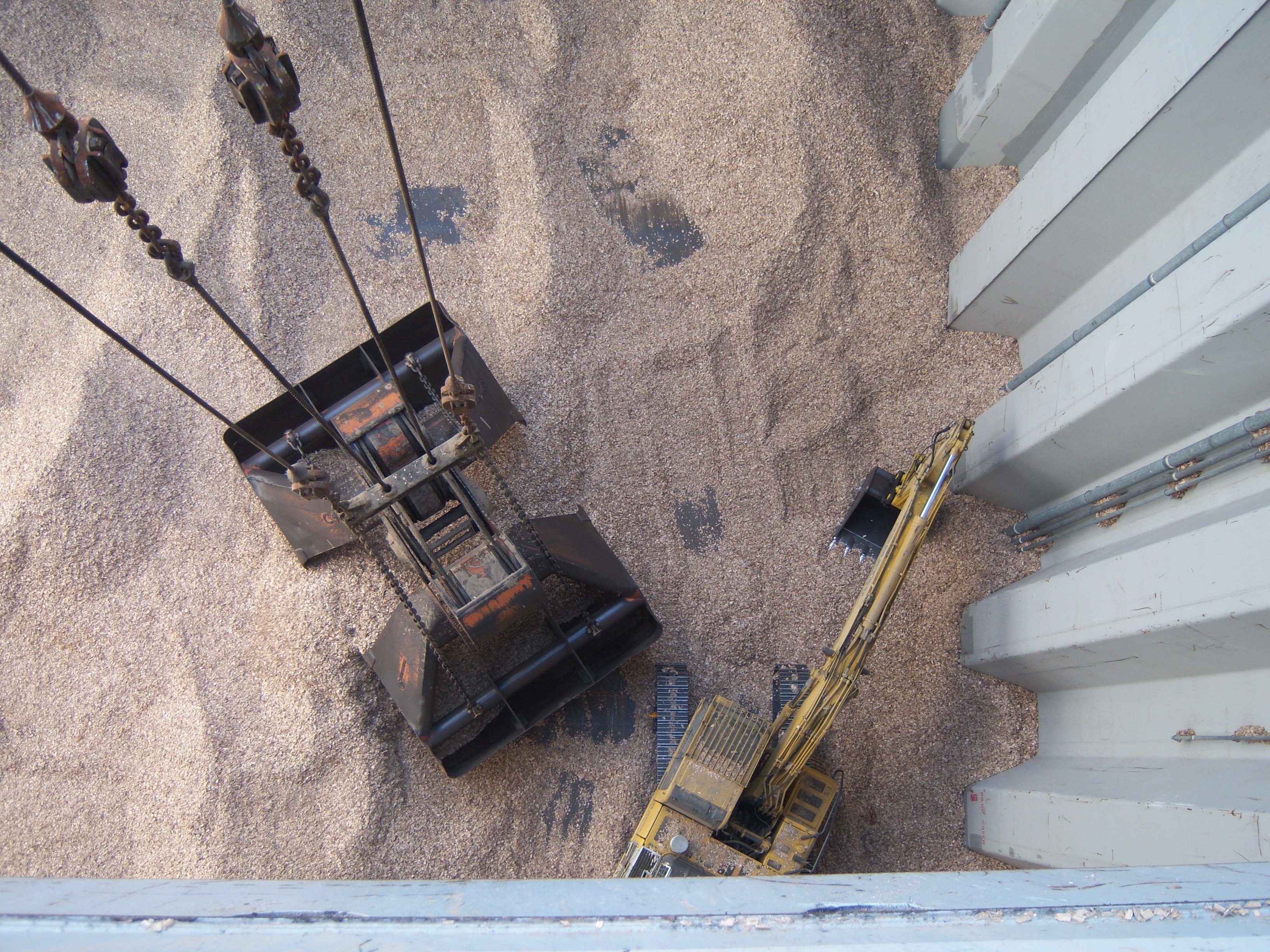 Cleaning up wooden chips in ship