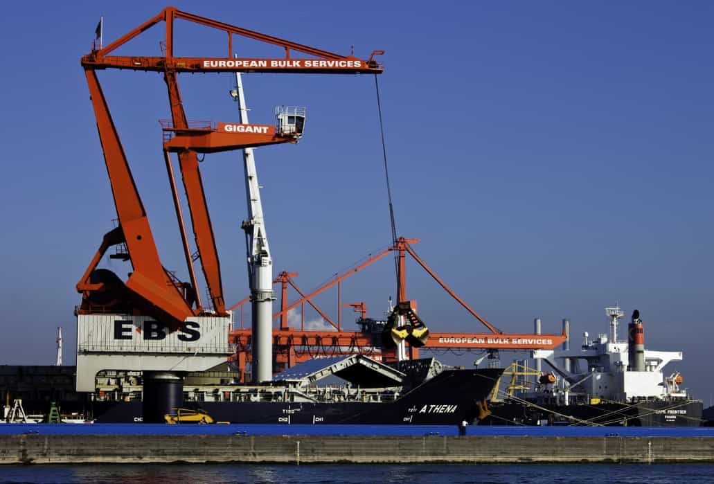 European bulk services crane ship unloading