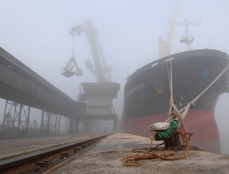 Cranes unloading ships with Nemag grabs